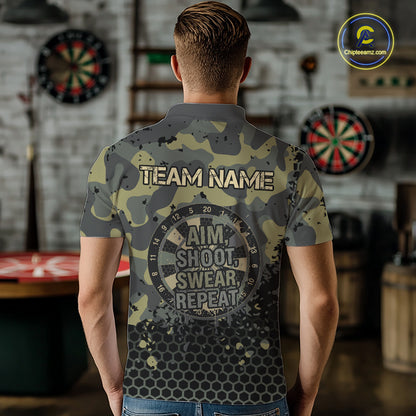 Custom Dart Shirt For Men Green Camo Aim Shoot Swear Repeat Jersey Personalized Darts Player Gift NYN4423