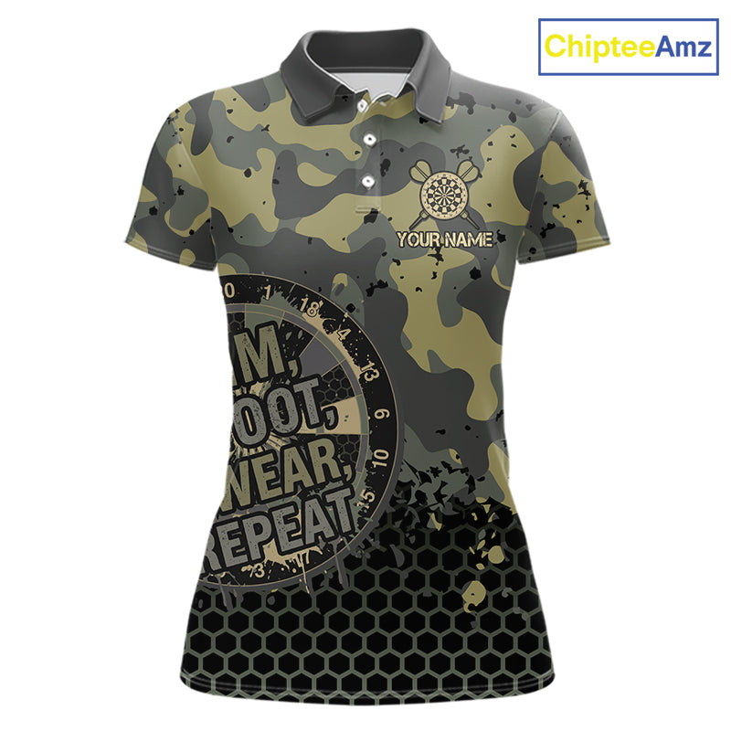 Custom Dart Shirt For Women Green Camo Aim Shoot Swear Repeat Jersey Personalized Darts Player Gift NYN4423