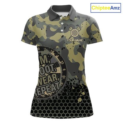 Custom Dart Shirt For Women Green Camo Aim Shoot Swear Repeat Jersey Personalized Darts Player Gift NYN4423