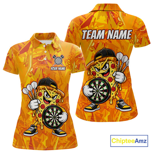 Personalized Funny Pizza Darts Polo & 1/4-Zip Shirt For Women Custom Sliced Pizza Dart Team Dart Jerseys NYN4439