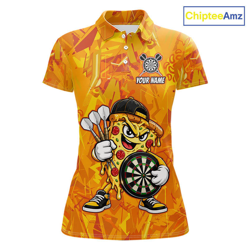 Personalized Funny Pizza Darts Polo & 1/4-Zip Shirt For Women Custom Sliced Pizza Dart Team Dart Jerseys NYN4439