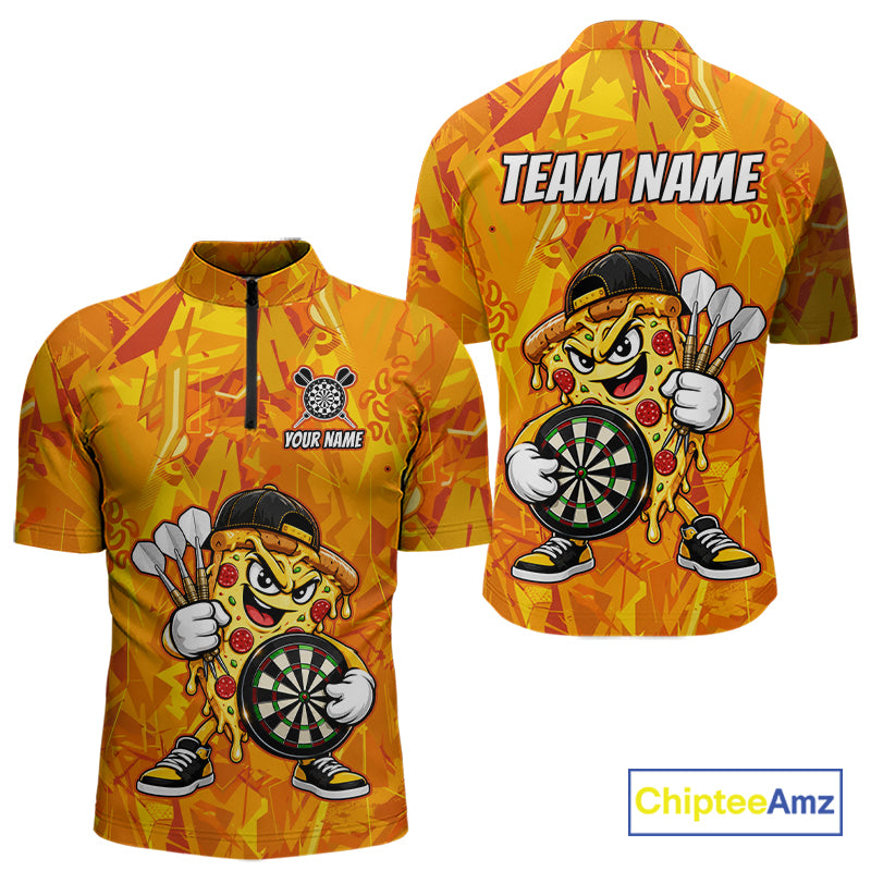 Personalized Funny Pizza Darts Polo & 1/4-Zip Shirt For Men Custom Sliced Pizza Dart Team Dart Jerseys NYN4439