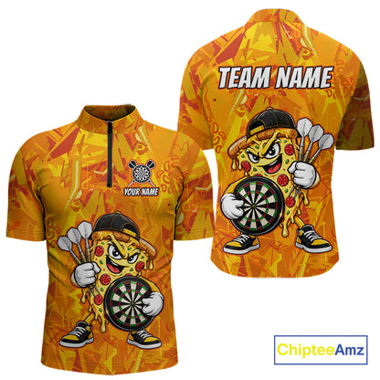 Personalized Funny Pizza Darts Polo & 1/4-Zip Shirt For Men Custom Sliced Pizza Dart Team Dart Jerseys NYN4439