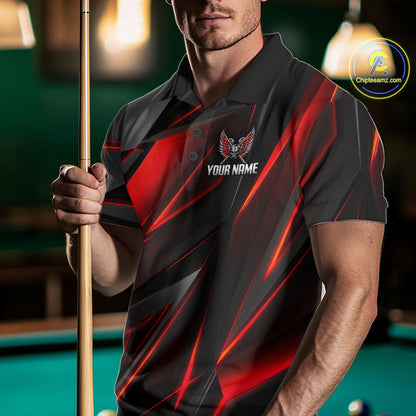 Custom Wings Cue 8 Ball Skull Pool Billiard Shirt For Men Red Geometric Billiard Tournament Shirt NYN4824
