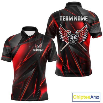 Custom Wings Cue 8 Ball Skull Pool Billiard Shirt For Men Red Geometric Billiard Tournament Shirt NYN4824