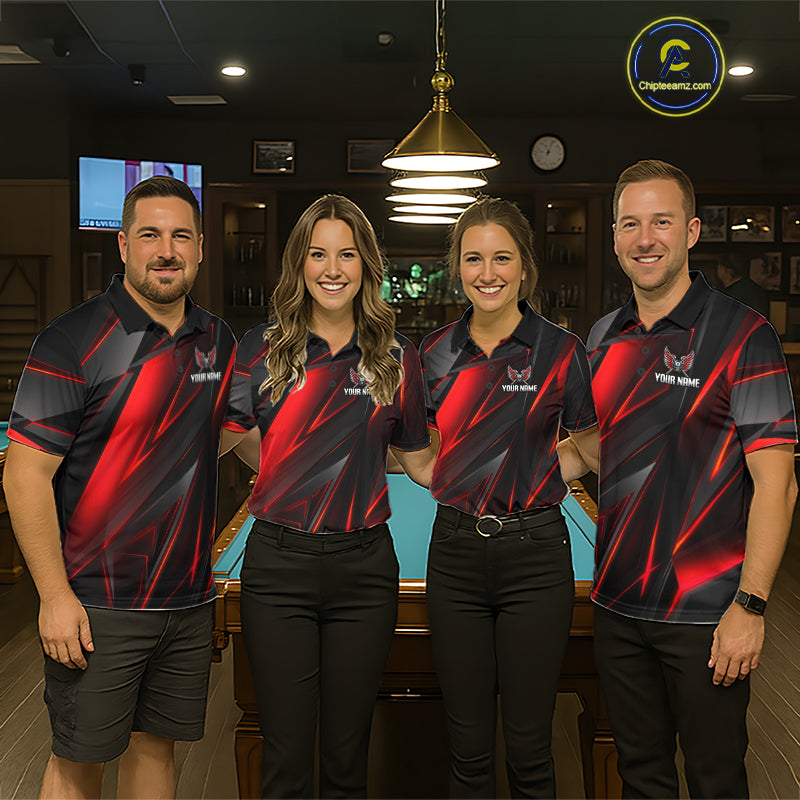 Custom Wings Cue 8 Ball Skull Pool Billiard Shirt For Women Red Geometric Billiard Tournament Shirt NYN4824