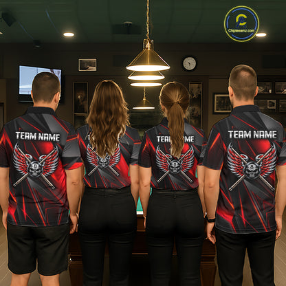 Custom Wings Cue 8 Ball Skull Pool Billiard Shirt For Women Red Geometric Billiard Tournament Shirt NYN4824