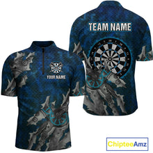 Load image into Gallery viewer, Grunge Dartboard Tear Men's Darts Shirt Quarter-Zip Jersey Custom Name For Players NYN0736