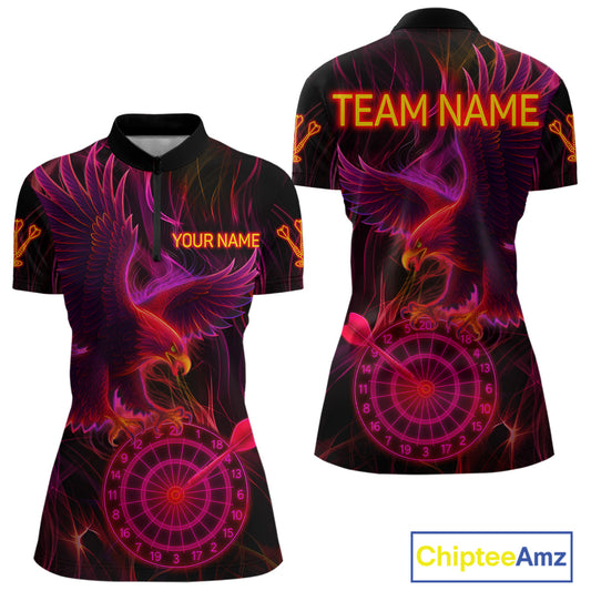 Purple Neon Eagle Dartboard Custom Darts 1/4 Zip Shirt For Women - Darts Team Jersey NYN0741