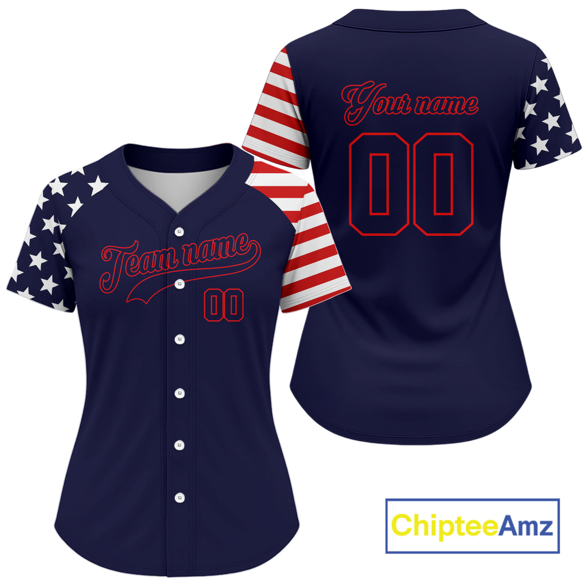 Custom Red And Blue Baseball Shirt For Women Personalized Youth Patriotic Baseball Jersey NYN1381