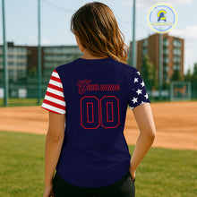 Load image into Gallery viewer, Custom Red And Blue Baseball Shirt For Women Personalized Youth Patriotic Baseball Jersey NYN1381