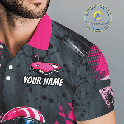 Personalized Golf Polo Shirt For Men Custom Name Racing Flamingo Funny Golf Team Tournament Jersey  NYN4458