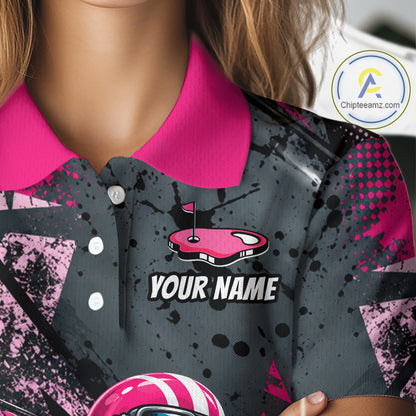 Personalized Golf Polo Shirt For Women Custom Name Racing Flamingo Funny Golf Team Tournament Jersey  NYN4458