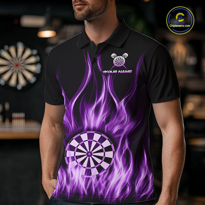 Custom Purple Fire Flames Darts Shirt For Men Customized Team Darts Polo 1/4-Zip Jersey NYN4839
