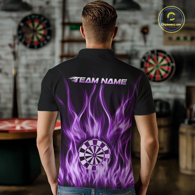 Custom Purple Fire Flames Darts Shirt For Men Customized Team Darts Polo 1/4-Zip Jersey NYN4839