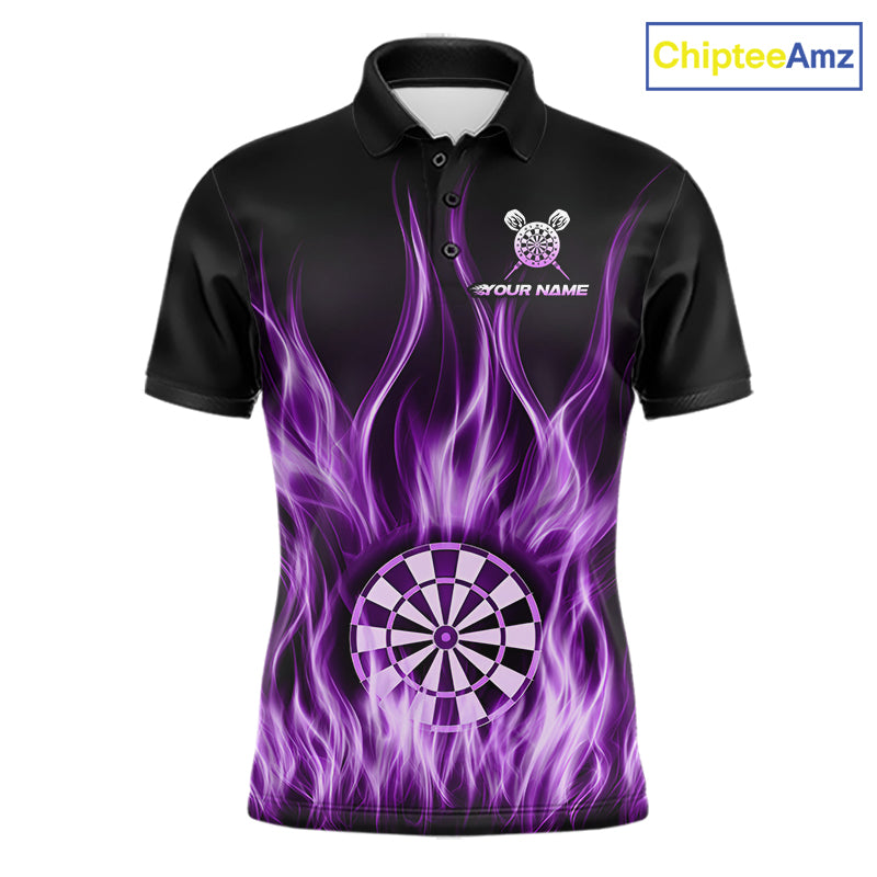 Custom Purple Fire Flames Darts Shirt For Men Customized Team Darts Polo 1/4-Zip Jersey NYN4839