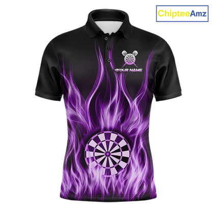 Custom Purple Fire Flames Darts Shirt For Men Customized Team Darts Polo 1/4-Zip Jersey NYN4839