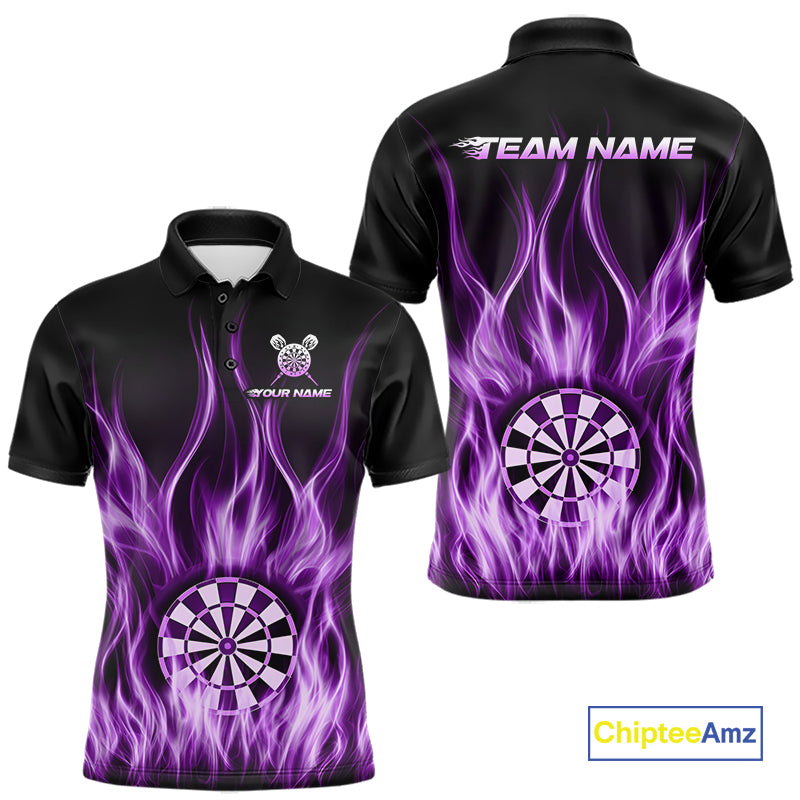 Custom Purple Fire Flames Darts Shirt For Men Customized Team Darts Polo 1/4-Zip Jersey NYN4839