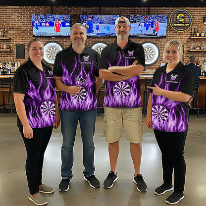 Custom Purple Fire Flames Darts Shirt For Men Customized Team Darts Polo 1/4-Zip Jersey NYN4839