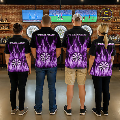 Custom Purple Fire Flames Darts Shirt For Men Customized Team Darts Polo 1/4-Zip Jersey NYN4839