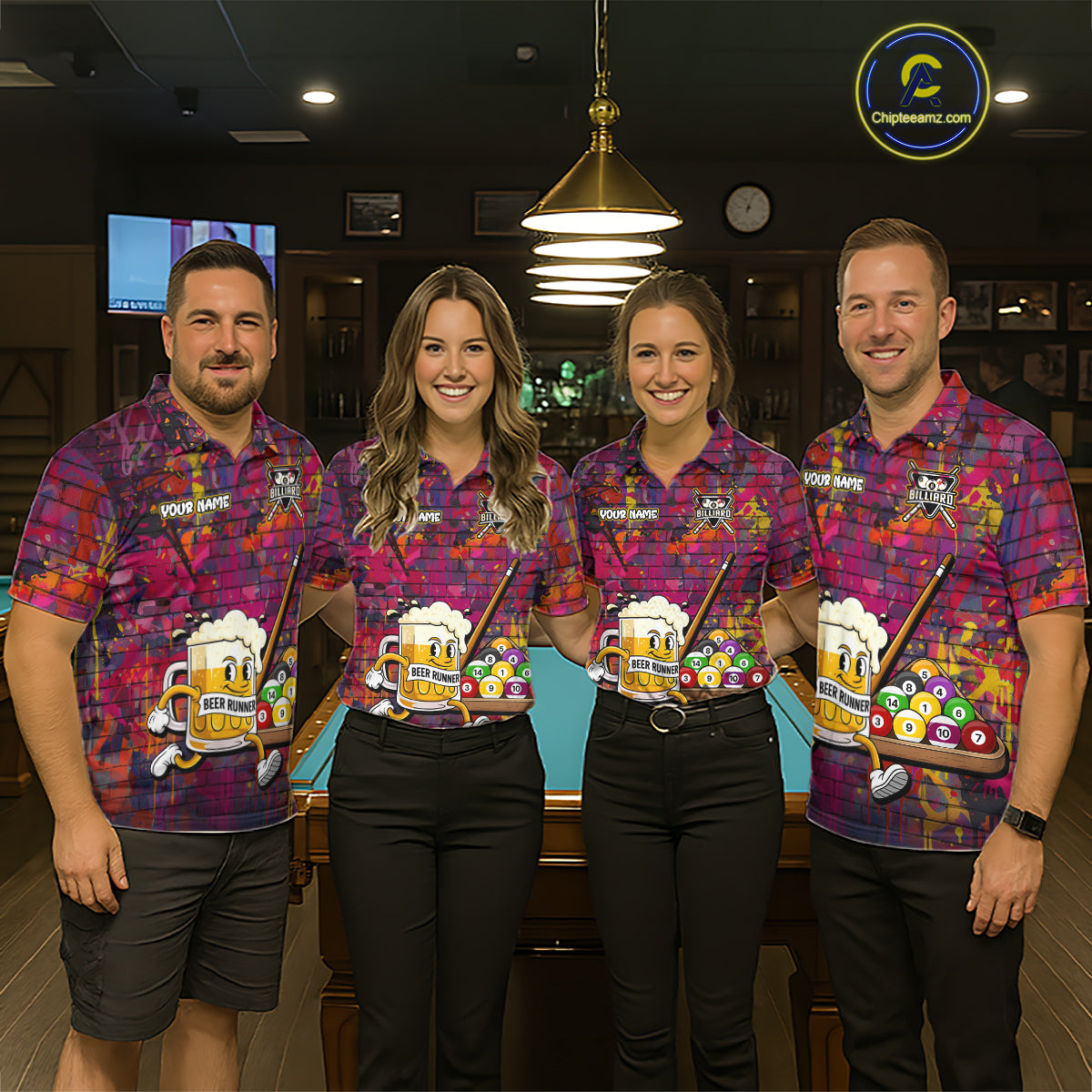 Funny Beer Play Pool 8 Ball Women's Billiard Team Shirt Custom Colorful Splatter Billiard Attire NYN2476