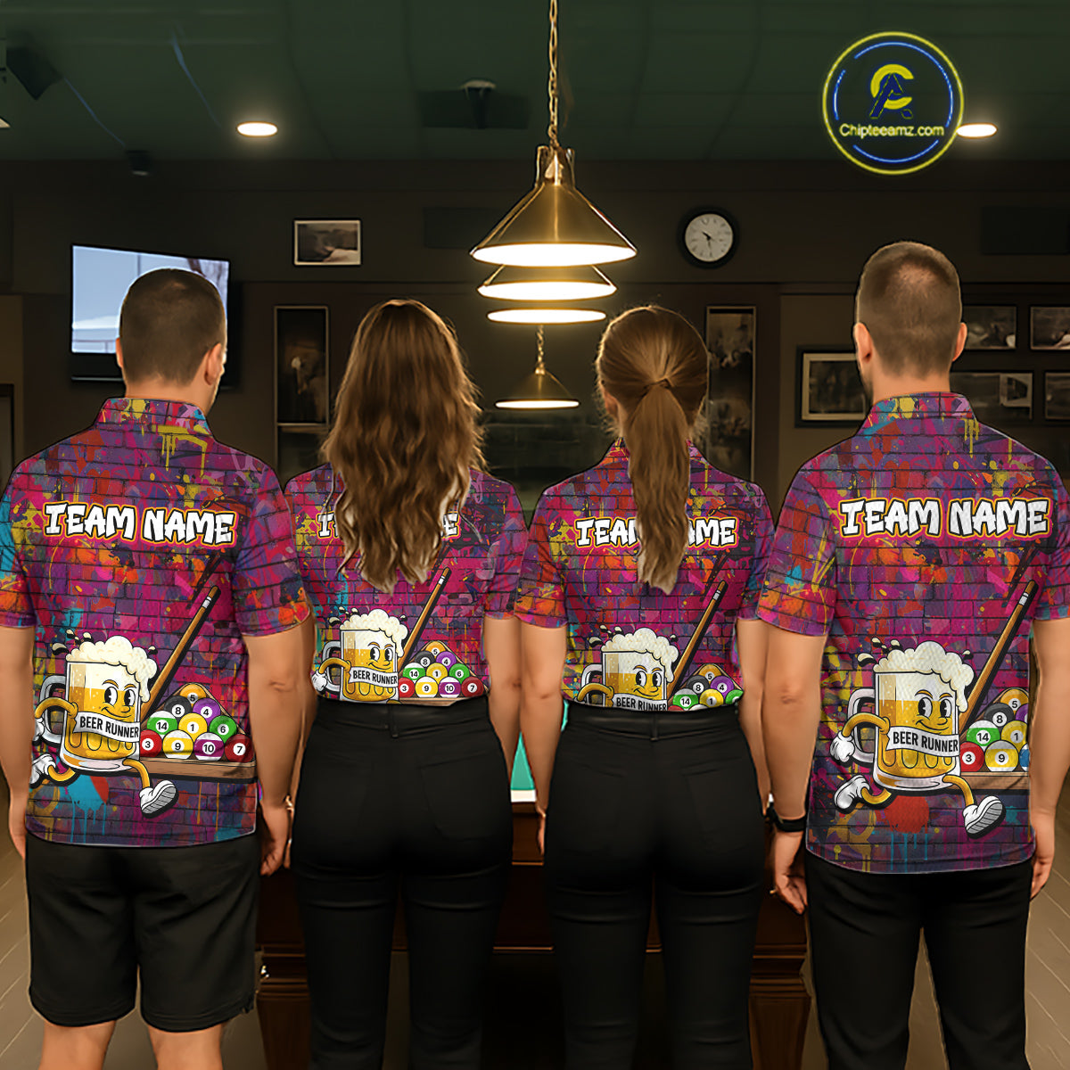 Funny Beer Play Pool 8 Ball Women's Billiard Team Shirt Custom Colorful Splatter Billiard Attire NYN2476