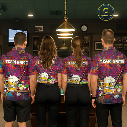 Funny Beer Play Pool 8 Ball Women's Billiard Team Shirt Custom Colorful Splatter Billiard Attire NYN2476