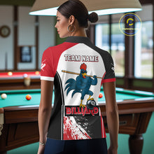 Load image into Gallery viewer, Funny Rooster Play Pool 8 Ball Women's Billiard Shirt Custom Billiard Polo &amp; 1/4 Zip Attire|Red NYN2478