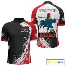 Load image into Gallery viewer, Funny Rooster Play Pool 8 Ball Men's Billiard Shirt Custom Billiard Polo &amp; 1/4 Zip Attire|Red NYN2478