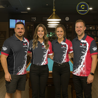 Funny Rooster Play Pool 8 Ball Women's Billiard Shirt Custom Billiard Polo & 1/4 Zip Attire|Red NYN2478