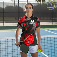 Load image into Gallery viewer, Custom Black Grunge Red Pickleball Ball T-Shirt For Women Splatter Pickleball Jerseys NYN2481