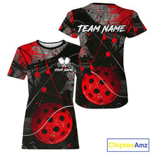 Load image into Gallery viewer, Custom Black Grunge Red Pickleball Ball T-Shirt For Women Splatter Pickleball Jerseys NYN2481