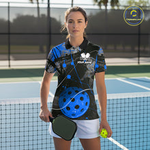 Load image into Gallery viewer, Custom Black Grunge Blue Pickleball Ball T-Shirt For Women Splatter Pickleball Jerseys NYN2482