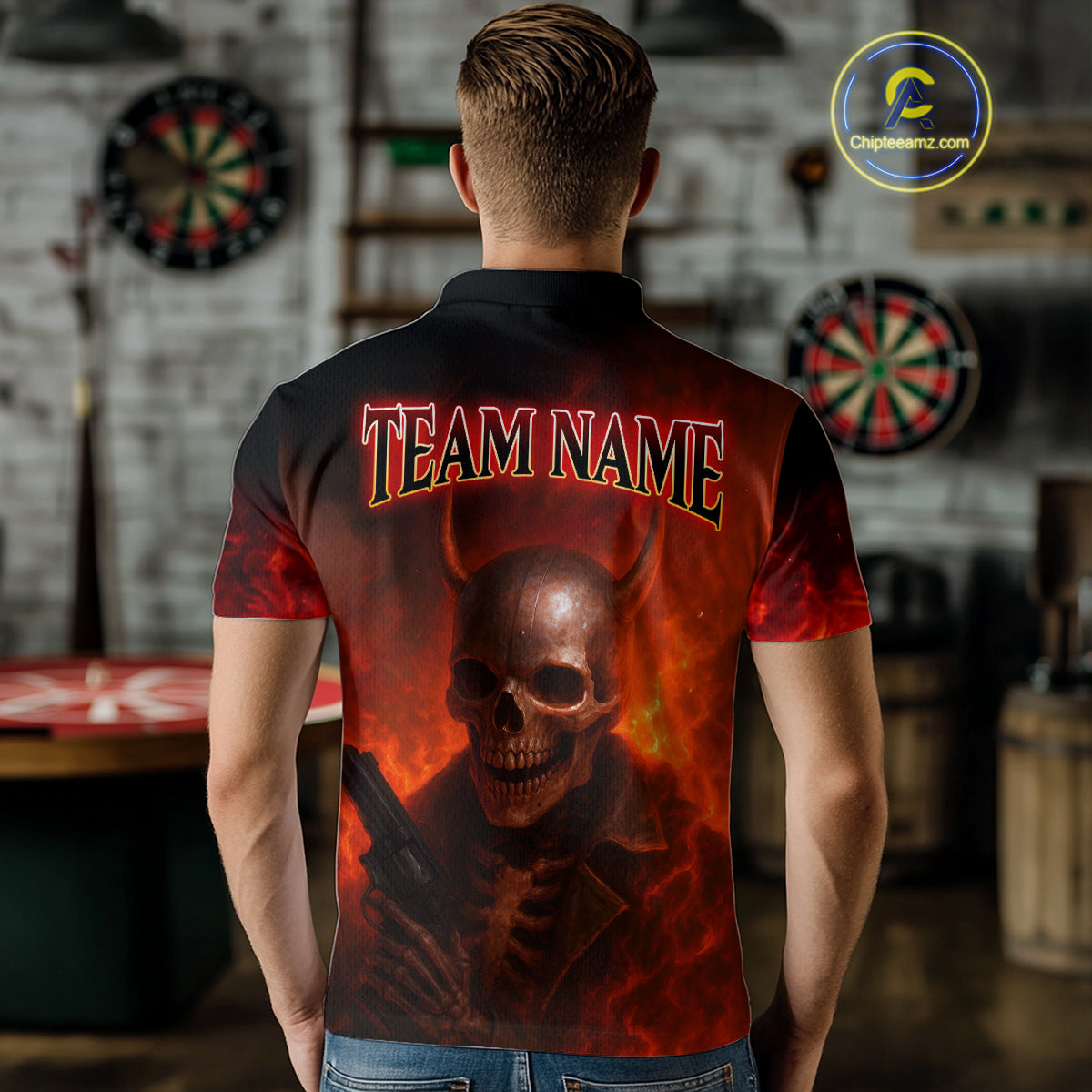 Flame Dartboard & Skull Flaming Darts Shirt For Men - Custom Dart Player Uniform NYN0529