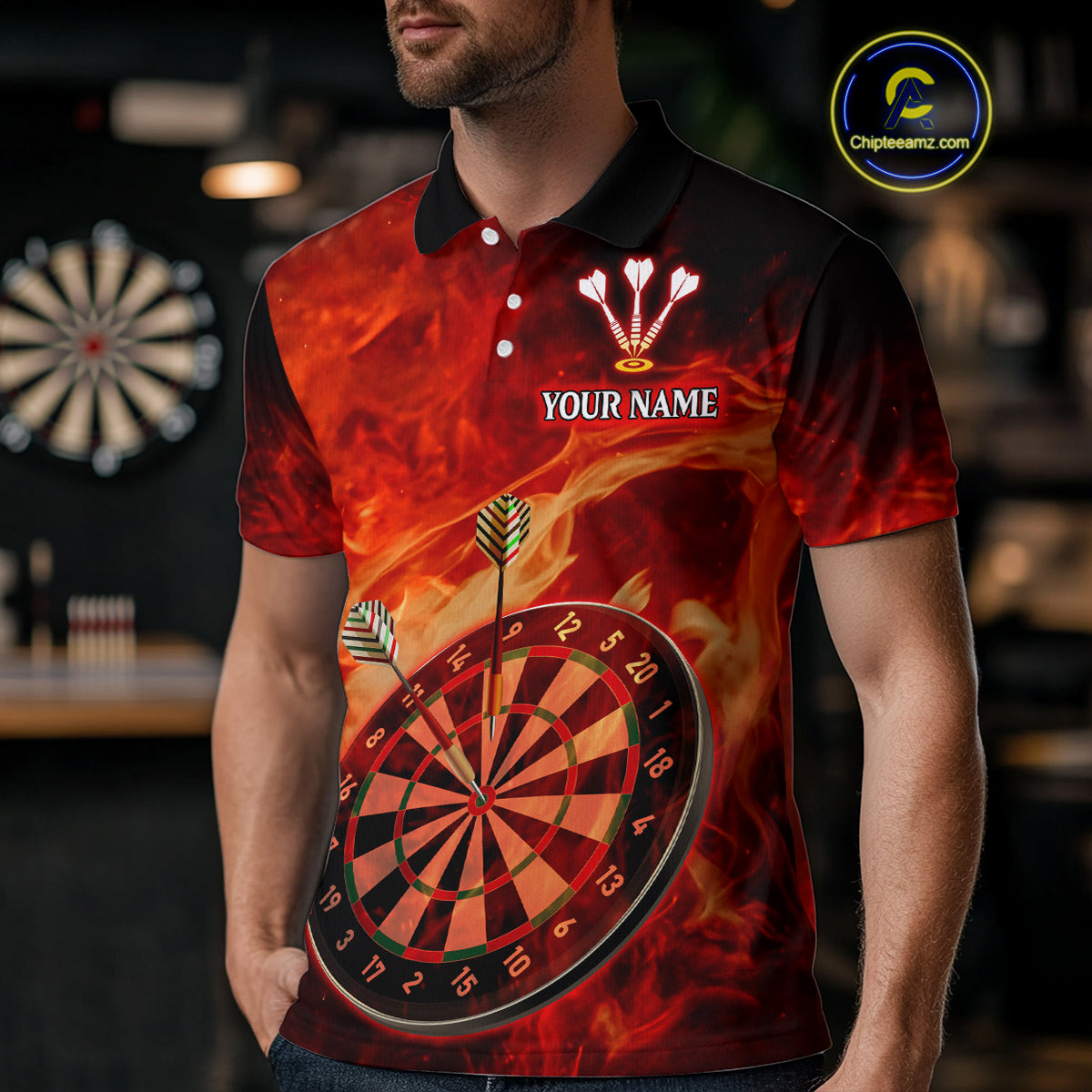 Flame Dartboard & Skull Flaming Darts Shirt For Men - Custom Dart Player Uniform NYN0529