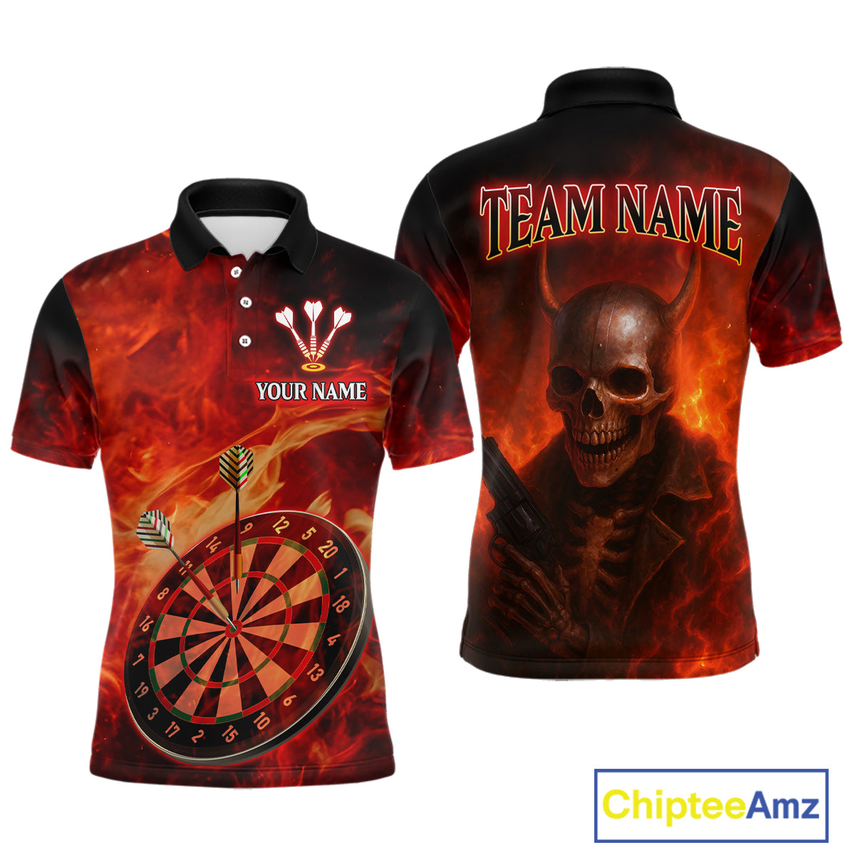 Flame Dartboard & Skull Flaming Darts Shirt For Men - Custom Dart Player Uniform NYN0529