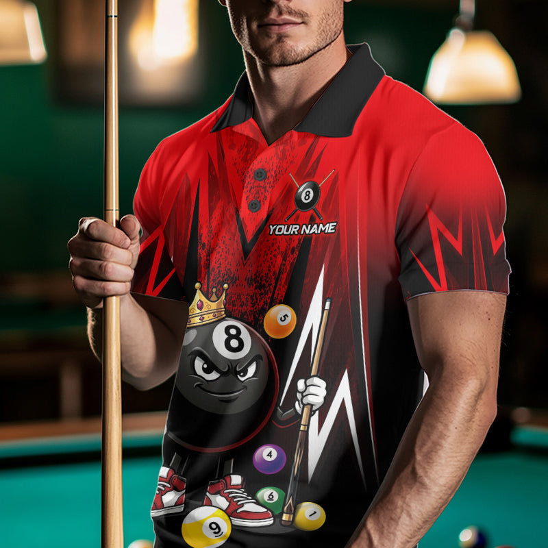 Black & Red Funny Crown 8 Ball Billiard Shirt For Men Custom 8 Ball Pool Polo & 1/4 Zip Jersey NYN3787