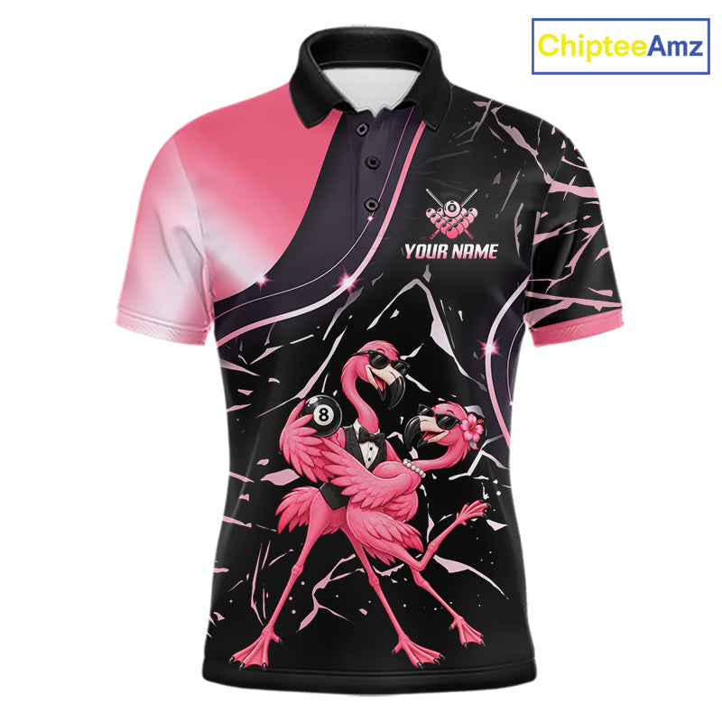 Dancing Flamingo Billiard Polo 1/4-Zip Shirt For Men Custom 8 Ball Pool Shirt Gift For Couples |Pink NYN4476