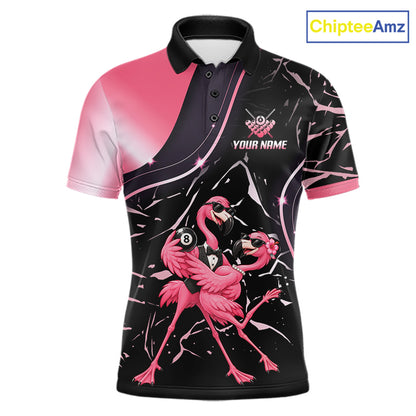 Dancing Flamingo Billiard Polo 1/4-Zip Shirt For Men Custom 8 Ball Pool Shirt Gift For Couples |Pink NYN4476