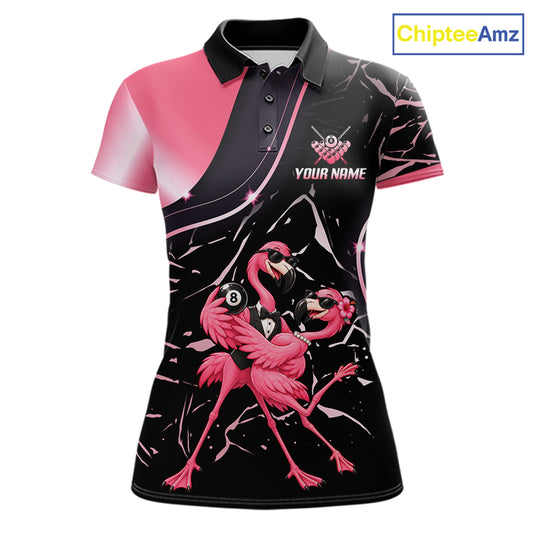 Dancing Flamingo Billiard Polo 1/4-Zip Shirt For Women Custom 8 Ball Pool Shirt Gift For Couples |Pink NYN4476