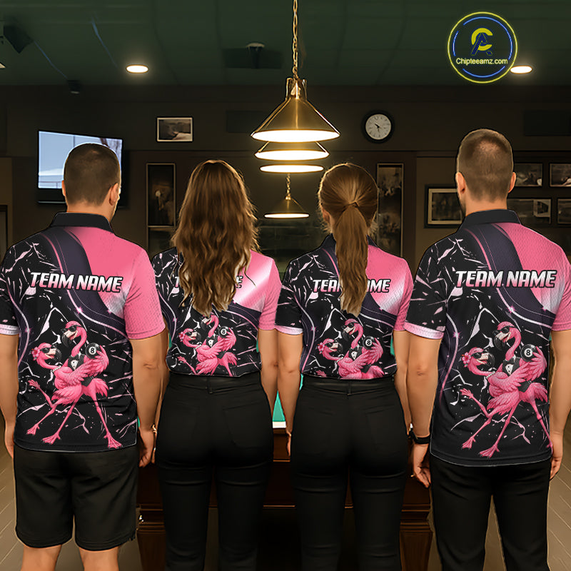 Dancing Flamingo Billiard Polo 1/4-Zip Shirt For Men Custom 8 Ball Pool Shirt Gift For Couples |Pink NYN4476