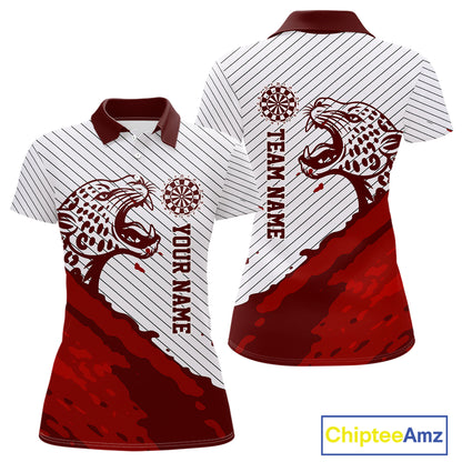 Personalized White And Red Striped Leopard Darts Polo Shirts For Women Dart Team Jerseys NYN2197