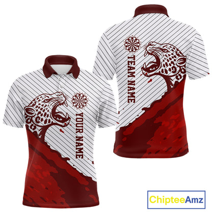 Personalized White And Red Striped Leopard Darts Polo Shirts For Men Dart Team Jerseys NYN2197