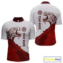 Load image into Gallery viewer, Personalized White And Red Striped Leopard Darts Quarter-Zip Shirts For Men Dart Team Jerseys NYN2197