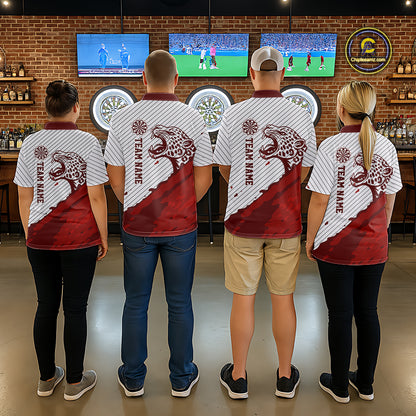 Personalized White And Red Striped Leopard Darts Polo Shirts For Women Dart Team Jerseys NYN2197