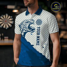 Load image into Gallery viewer, Personalized White And Blue Striped Leopard Darts Polo Shirts For Men Dart Team Jerseys NYN2198