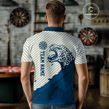 Load image into Gallery viewer, Personalized White And Blue Striped Leopard Darts Polo Shirts For Men Dart Team Jerseys NYN2198