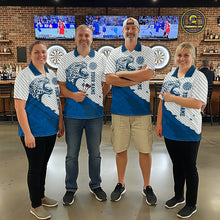 Load image into Gallery viewer, Personalized White And Blue Striped Leopard Darts Polo Shirts For Women Dart Team Jerseys NYN2198