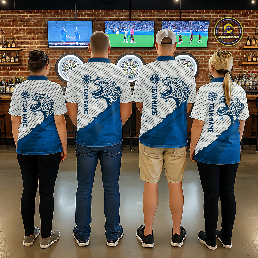 Personalized White And Blue Striped Leopard Darts Quarter-Zip Shirts For Women Dart Team Jerseys NYN2198