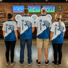 Load image into Gallery viewer, Personalized White And Blue Striped Leopard Darts Polo Shirts For Women Dart Team Jerseys NYN2198